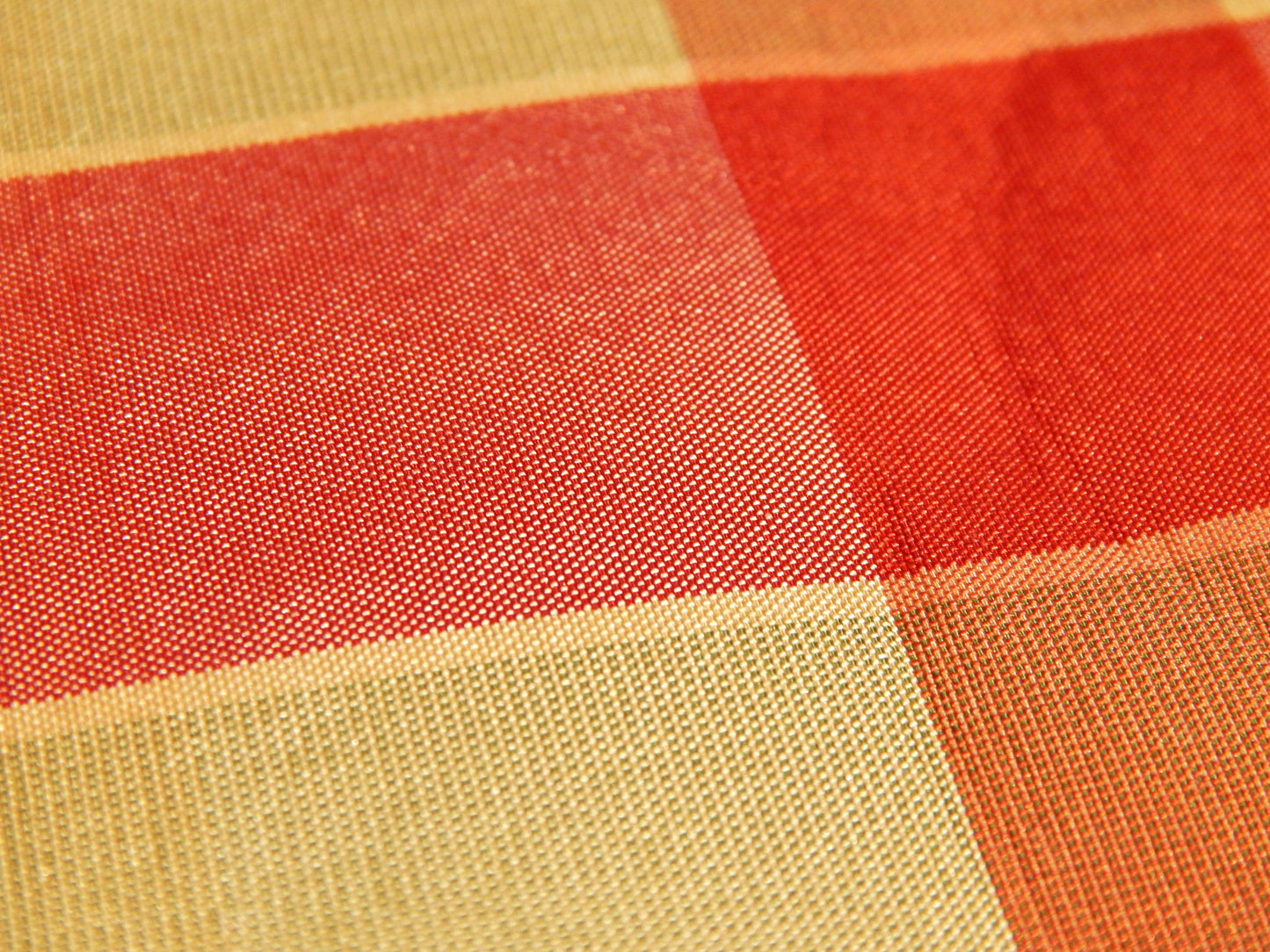Red and Taupe Plaid Silk Taffeta w/ Fused Backing