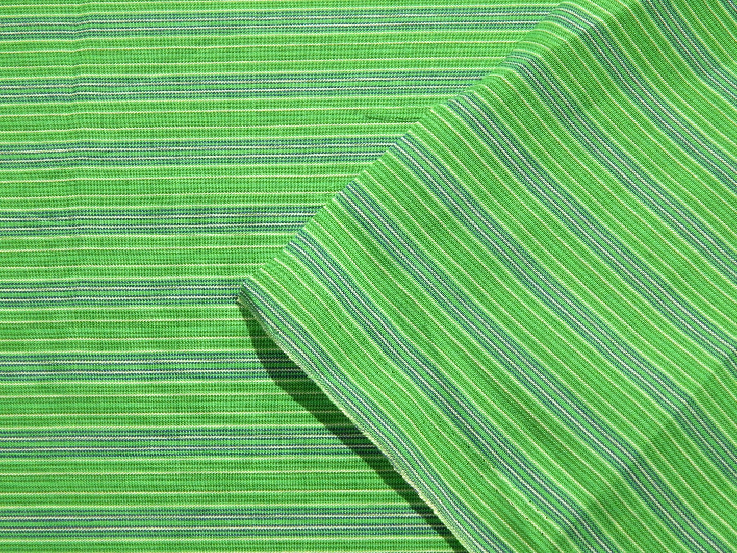 kelly green cobalt blue and white yarn dyed woven striped cotton shirting fabric