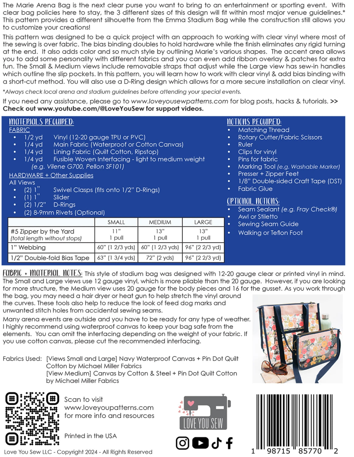 Marie Arena Bag Sewing Pattern