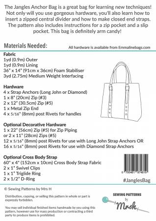 The Jangles Anchor Bag - Sewing Pattern