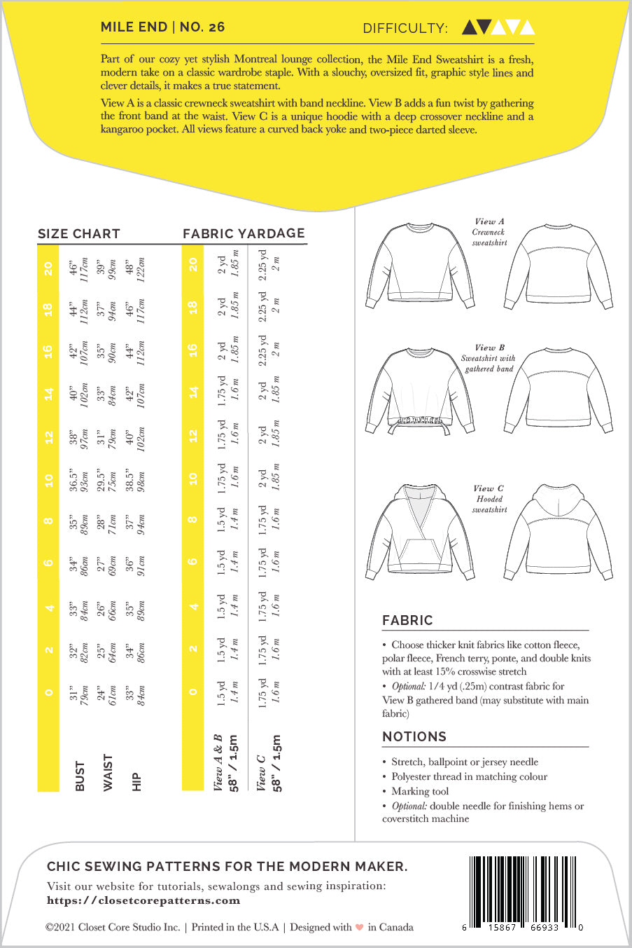 Mile End Sweatshirt Sizes 0-20 - Closet Core Patterns