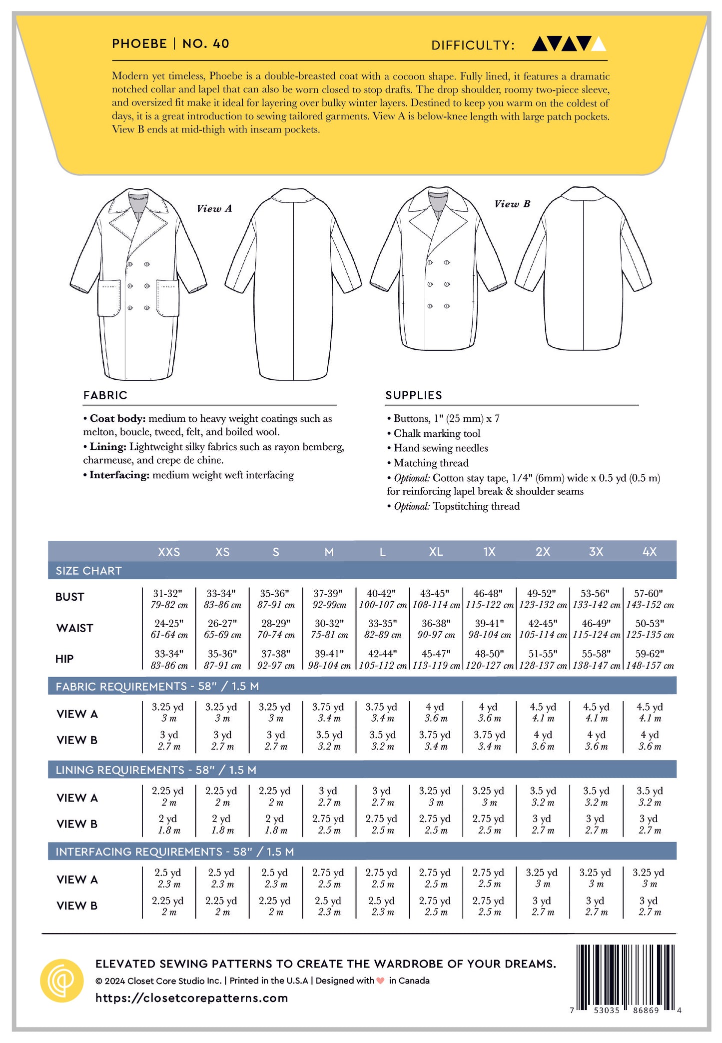 Phoebe Coat - Sizes 0-20 - Closet Core Patterns