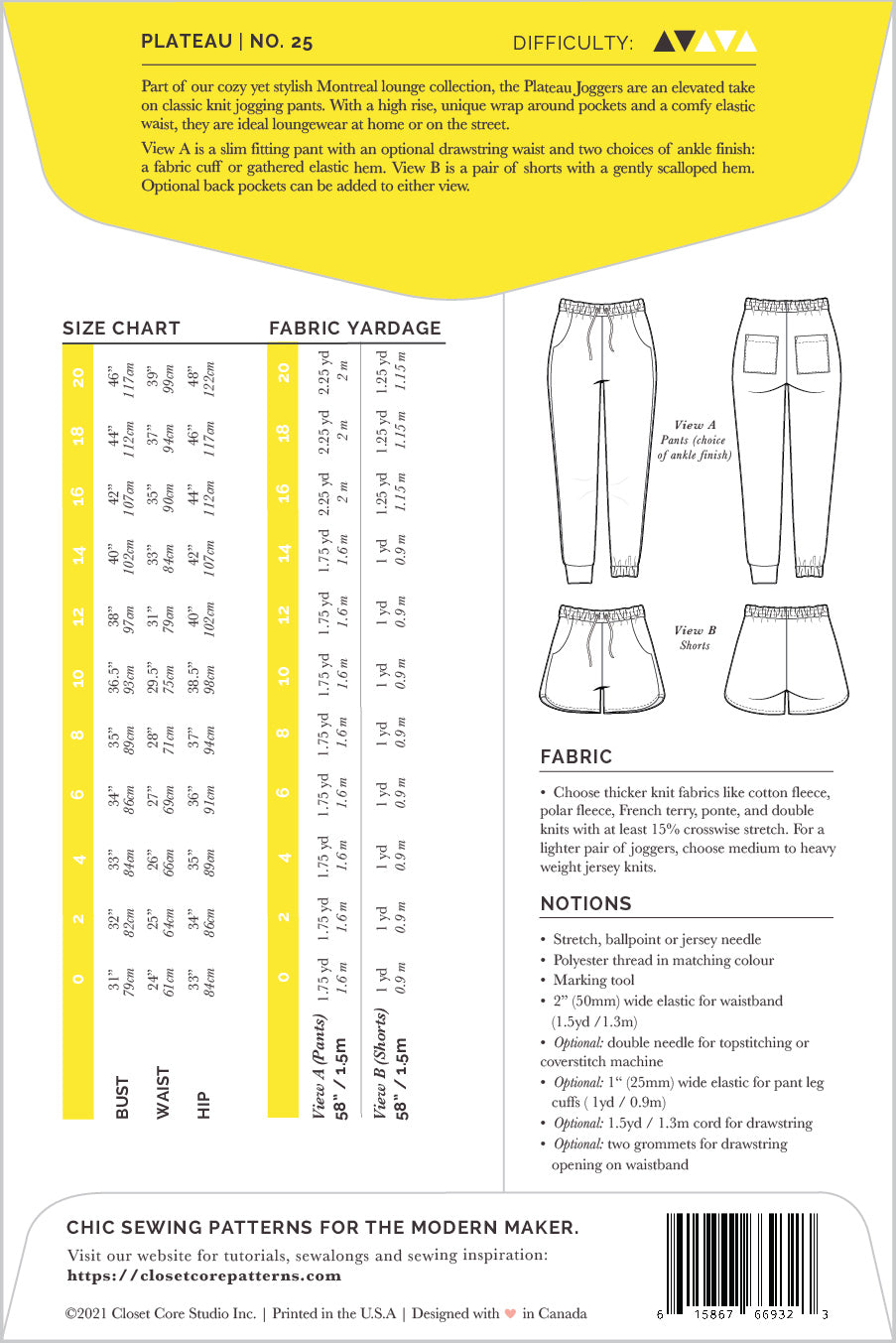 Plateau Joggers Sizes 0-20 - Closet Core Patterns