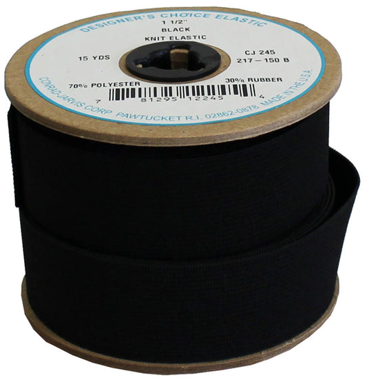 Black Knitted Elastic - 1.5" - By the Yard