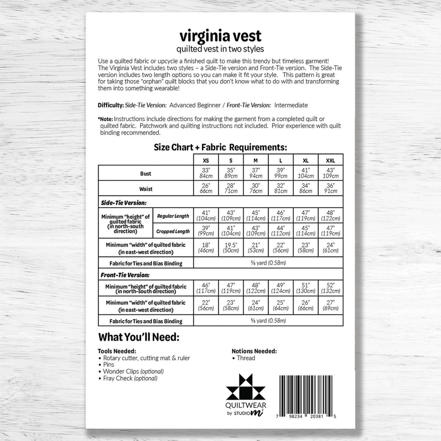 Virginia Quilted Vest Sewing Pattern