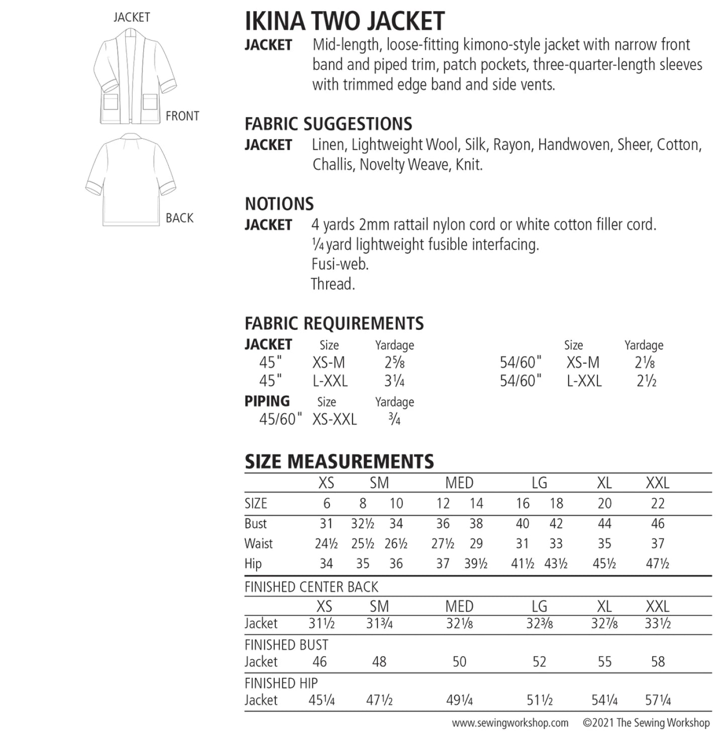 Ikina Two Kimono Jacket - The Sewing Workshop