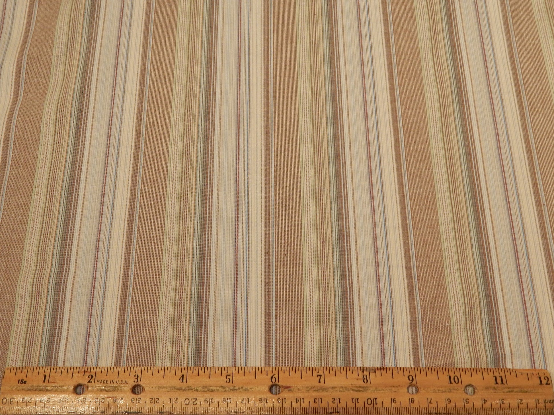 Beige Striped Stretch Cotton Fabric