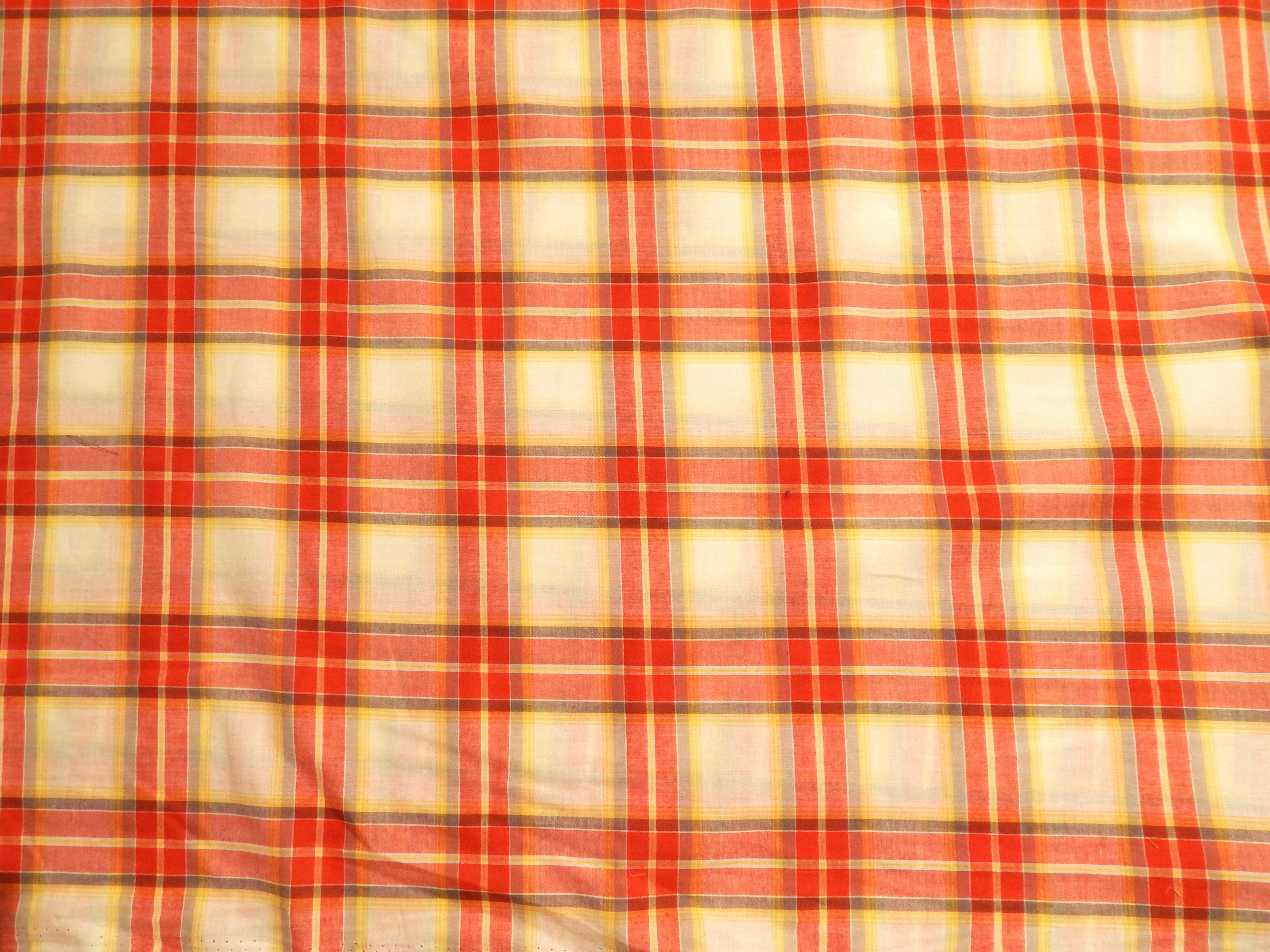 red yellow and cream plaid cotton fabric