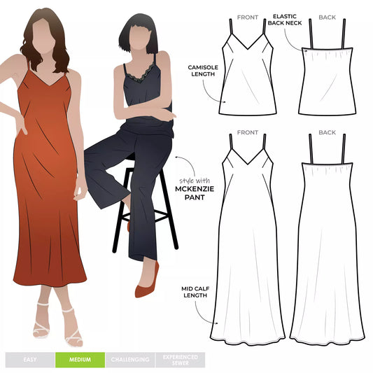 Kingsley Bias Cut Dress & Cami Sizes 10-22 - Style Arc