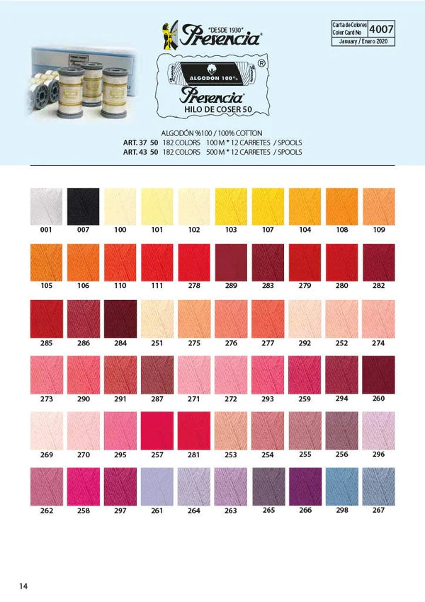 Presencia Cotton Thread 100M - Cool Colors